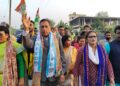 Inauguration of Trinamool Congress party office in Kurti: protest march and street corner