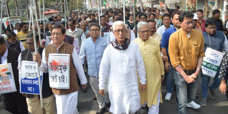 Congress & CPIM jointly conduct rally on demand of ‘My Vote, My Right’ & ‘Stop Poll Violence’