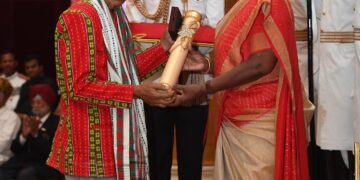 Padma Shri awardee NC Debbarma and Bikram Bahadur Jamatia