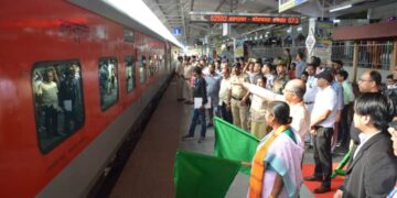 Pratima Bhowmik inaugurates the special train from Agartala to Kolkata