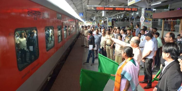 Pratima Bhowmik inaugurates the special train from Agartala to Kolkata