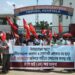 CPIM supporters and leaders agitated in front of the Tripura police headquarter.