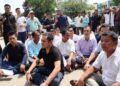 TIPRA Motha supremo Pradyot Kishore Deb Barman stages sitting protest in front of Raj Bhawan at Agartala.