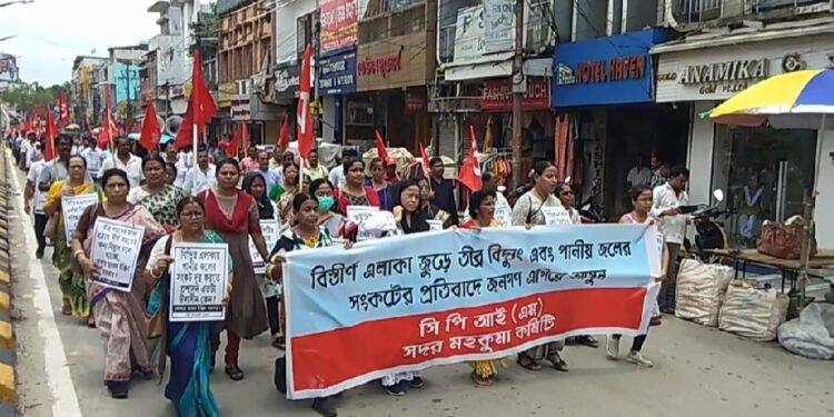 CPIM holds protest rally in Agartala demanding improved basic services.