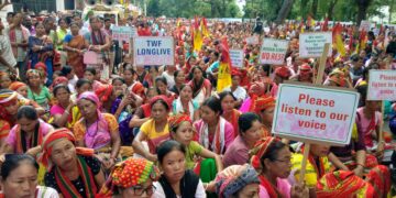 Tipra Women Federation launches movement for Roman script in Kokborok language, moves towards Raj Bhavan.