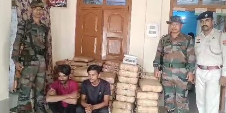 Tripura police seize ganja worth ₹50 lakh from two persons of UP who have been arrested .