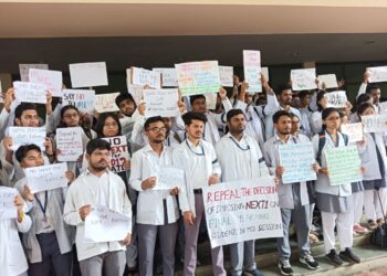 Medical students protest in AGMC college premises
