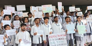 Medical students protest in AGMC college premises