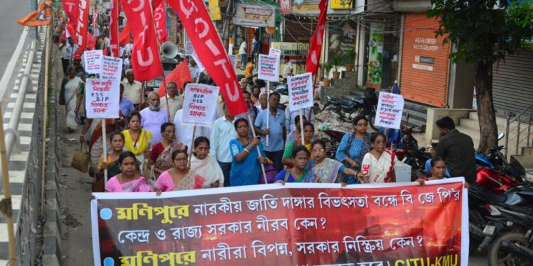 CITU protest in Agartala against violence in Manipur, demand removal of CM N Biren Singh