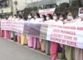 WOMEN FOLKS IN IMPHAL FORMED HUMAN CHAIN PROTESTING AGAINST PM FOR SILENCE ON OTHER ISSUE THAT IS HAPPENING IN MANIPUR