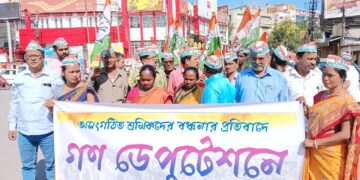 Congress workers union holds protest march