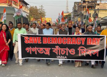 Opposition parties rally in Agartala in protest of suspension of MPs amidst calls for saving democracy