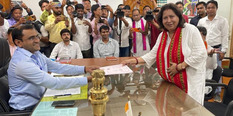 BJP candidate Maharani Kriti Devi Singh Debbarma submits nomination papers for East Tripura seat amidst vibrant rally