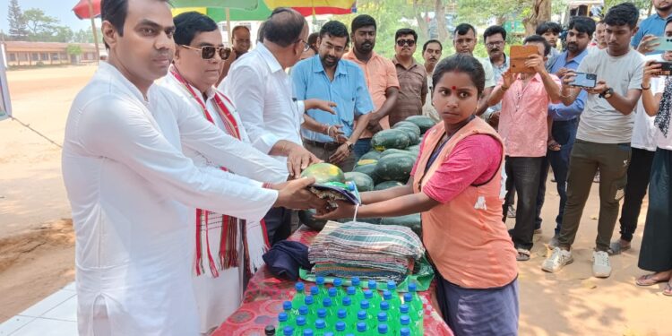 Agartala Municipal Corporation distributes cold drinking water, towels, caps, and watermelons to sanitation workers