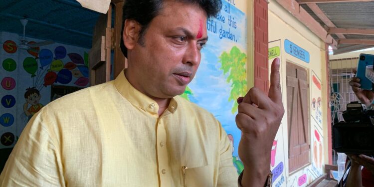 BJP Candidate Biplab Kumar Deb Casts Vote in West Tripura Constituency
