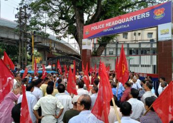 CPM staged a significant protest outside the main gate of the police headquarters