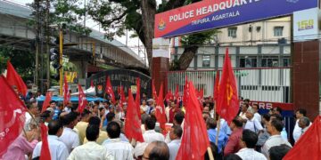 CPM staged a significant protest outside the main gate of the police headquarters