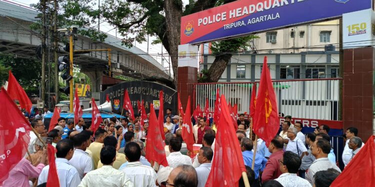 CPM staged a significant protest outside the main gate of the police headquarters