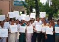 wage workers of the Health Department  stages protest against the state government