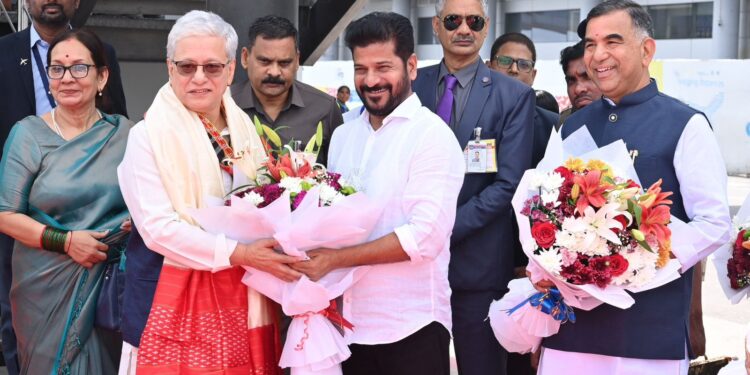 Telangana Chief Minister receives Hon’ble Designate-Govenor Jishnu Dev Varma at Airport