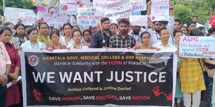 Medical students stages protest against the tragic incident at RG Kar Medical College and Hospital
