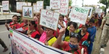 Tripura Chakma Students’ Association stages protest against atrocities and killings of indigenous populations in Bangladesh