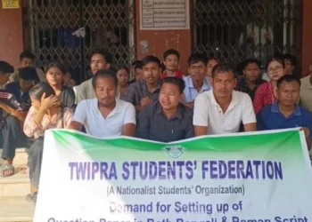 TSF stages protest demanding the implementation of the Kokborok language in Roman script