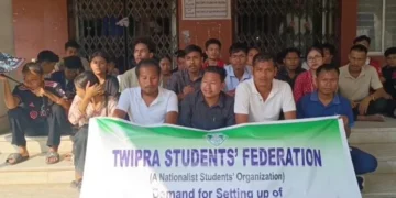 TSF stages protest demanding the implementation of the Kokborok language in Roman script