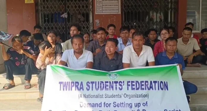 TSF stages protest demanding the implementation of the Kokborok language in Roman script