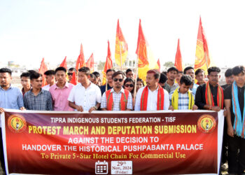 TIPRA Motha party is leading the protest against the hotel project