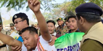 TSF stages protest again demanding Kokborok language be written in the Roman script