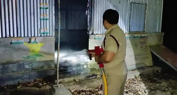 Miscreants set fire to  BJP party office in Sutaramura