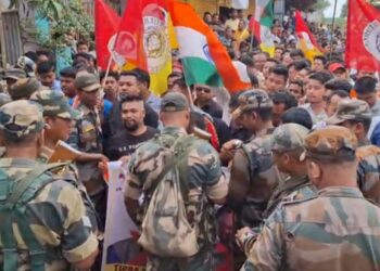 YTF stages protest, raises concern over a high-rise embankment constructed by Bangladesh next to the Muhari river