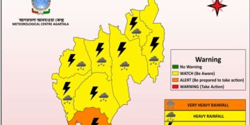 IMD Issues Heavy Rain Alert in Tripura; Flood Risk in Several Districts