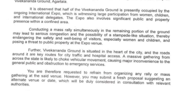 Tripura Police Bars Tipra Motha’s Nov 7 Rally Plan