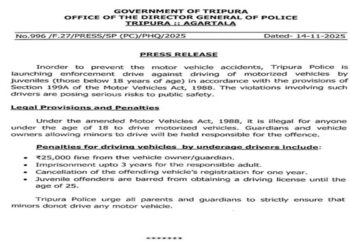 Tripura Police launch drive against underage motorists