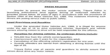 Tripura Police launch drive against underage motorists