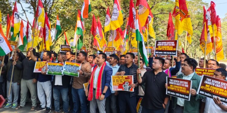 Indigenous Youth Protest in Agartala Against Bangladeshi Leader’s Remarks on Northeast