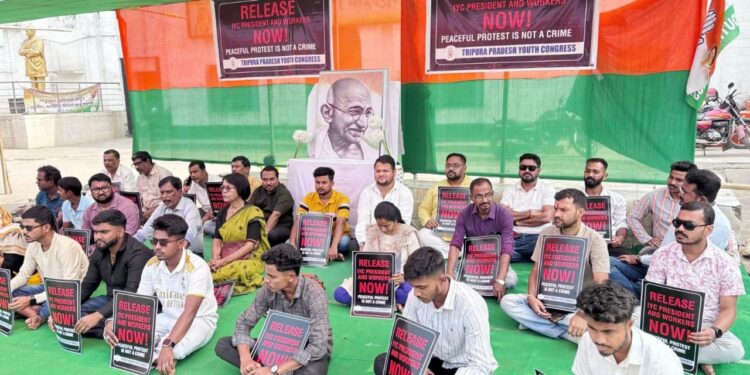 Tripura Youth Congress Stages Sit-In in Agartala Over Arrest of IYC Chief