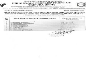 Indigenous Peoples Front of Tripura releases 1st list for ADC polls