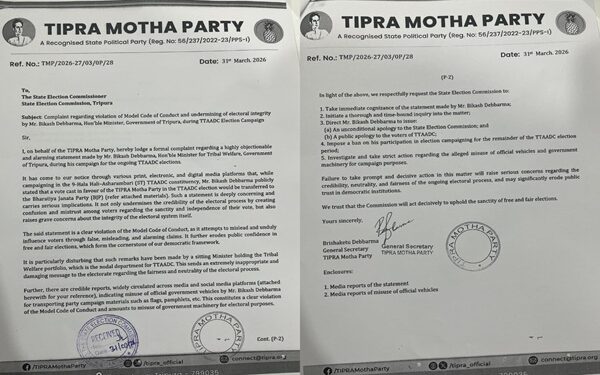 Tipra Motha Files MCC Violation Complaint Against Minister