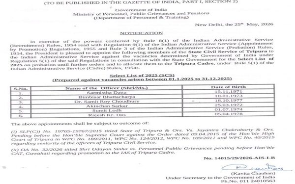 Six Tripura officers elevated to IAS cadre