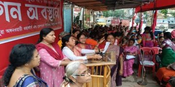 Agartala: Anganwadi workers demand regularisation, pay