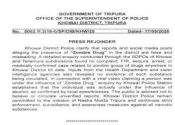 Khowai Police deny ‘Zombie Drug’ circulation claims