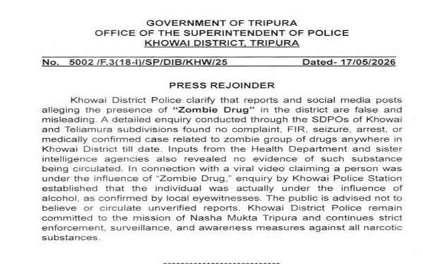 Khowai Police deny ‘Zombie Drug’ circulation claims