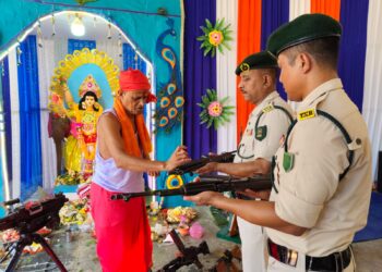 TSR troopers worship arms and equipment during Vishwakarma Puja in Tripura