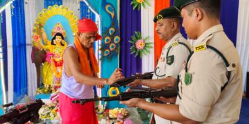 TSR troopers worship arms and equipment during Vishwakarma Puja in Tripura